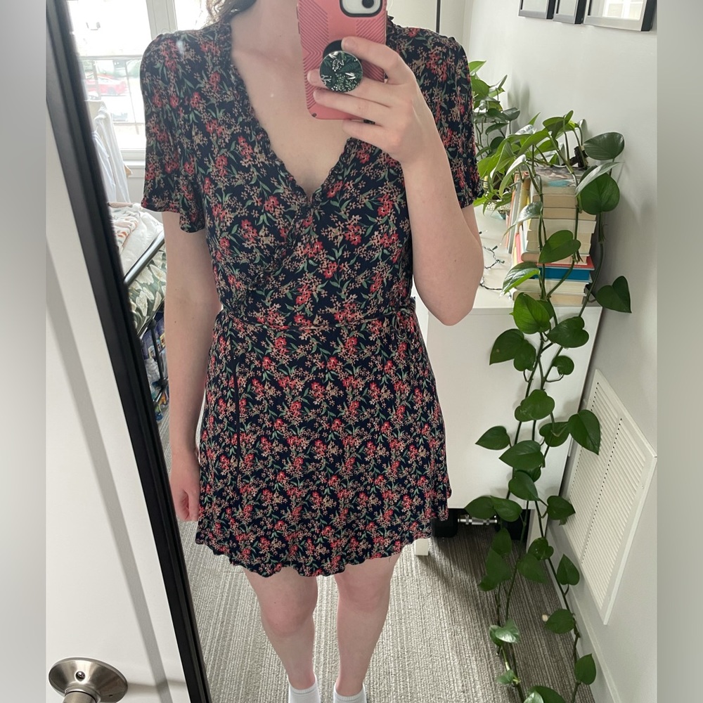 Lulus Navy Blue Floral Wrap Dress
